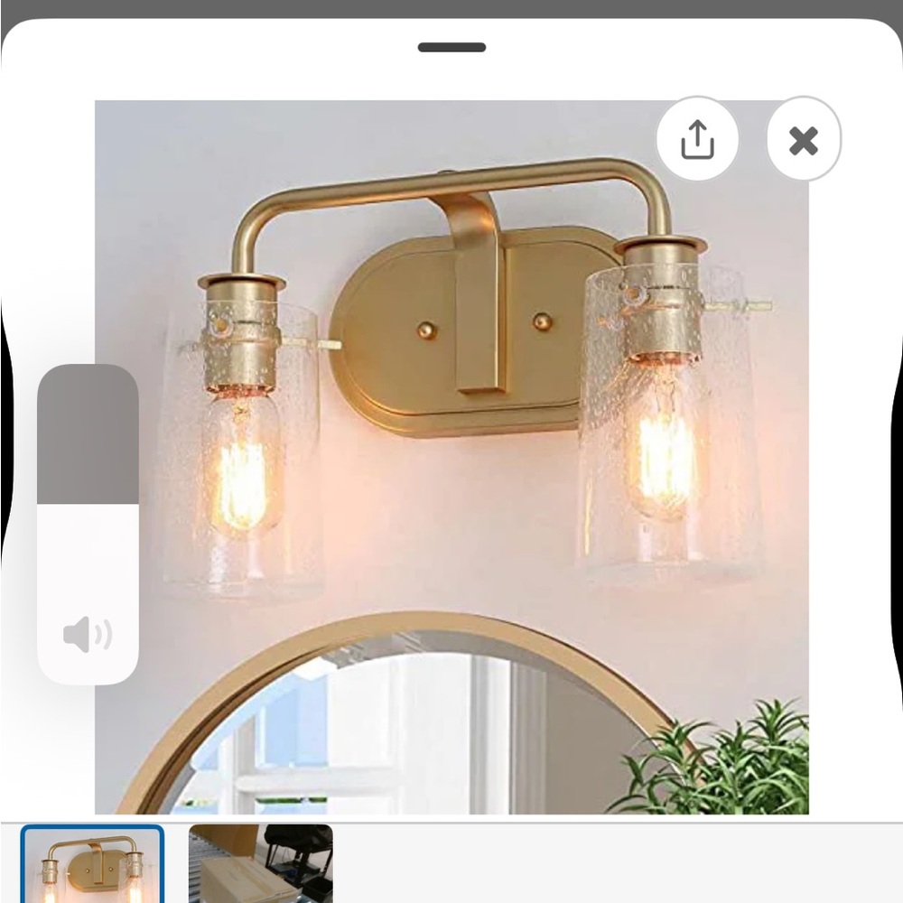NIB Bathroom Light Fixtures 2 Lights Gold Vanity Seeded Glass Shade Bathroom